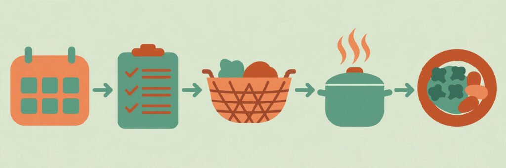 Flat vector illustration of a weeknight meal planning workflow
