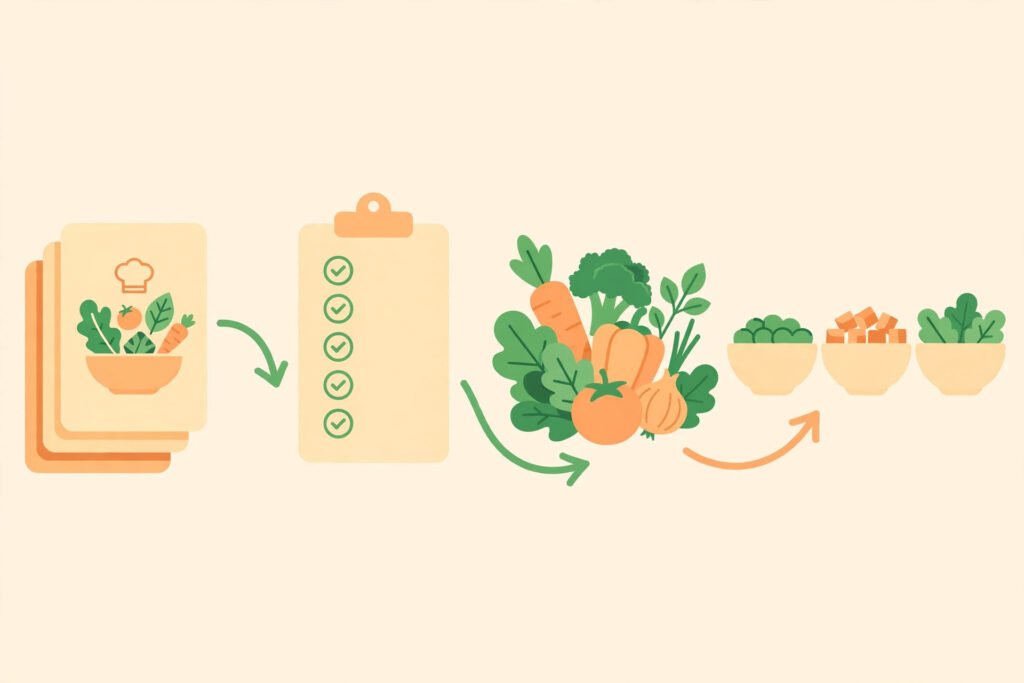Flat vector illustration of a meal planning workflow