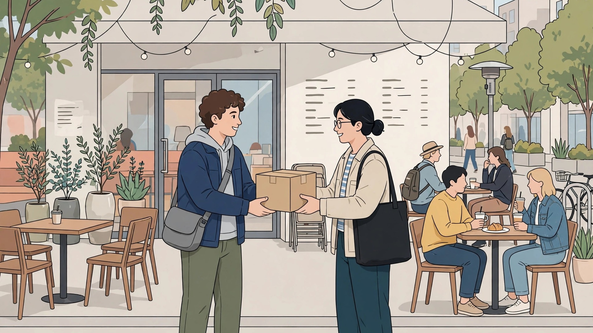 Buyer and seller meeting safely in a public place