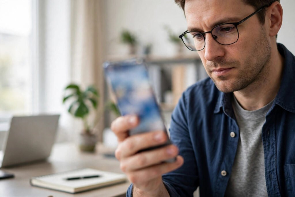 Editorial photo of a site owner checking a website on a phone
