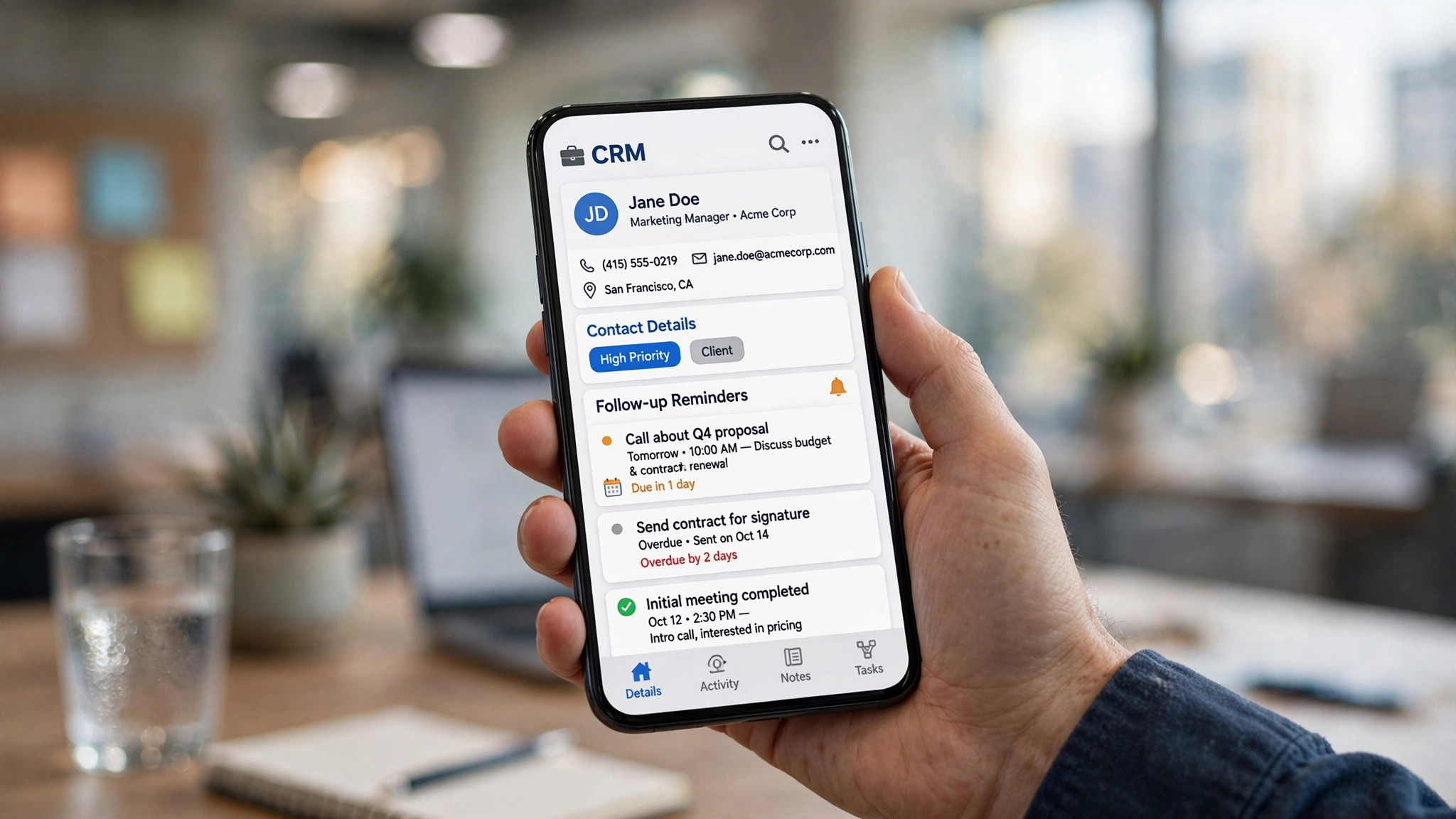 Mobile app view of the best CRM software for small business for follow-ups on the go