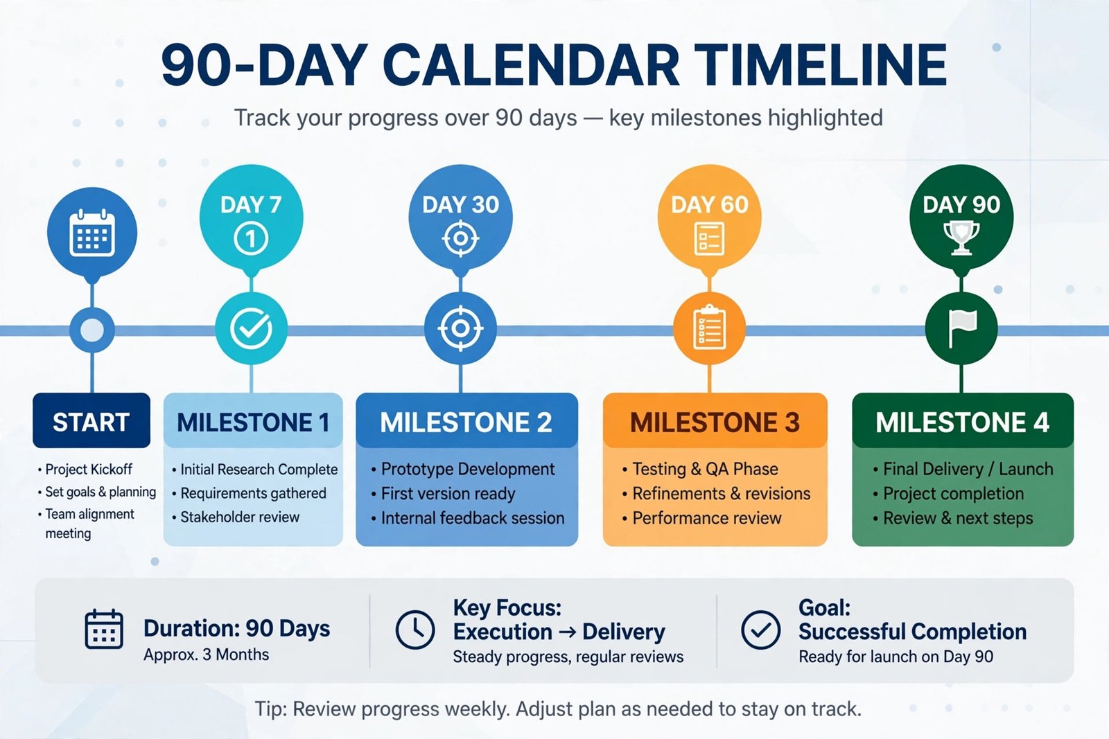 90-day timeline from how to start a blog with AI