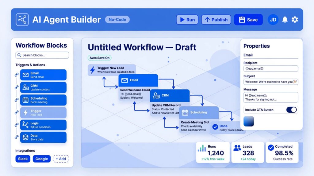 No-code AI agent builder example for small business