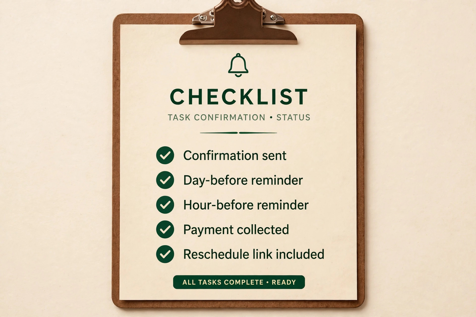 No-show checklist visual for consultation bookings