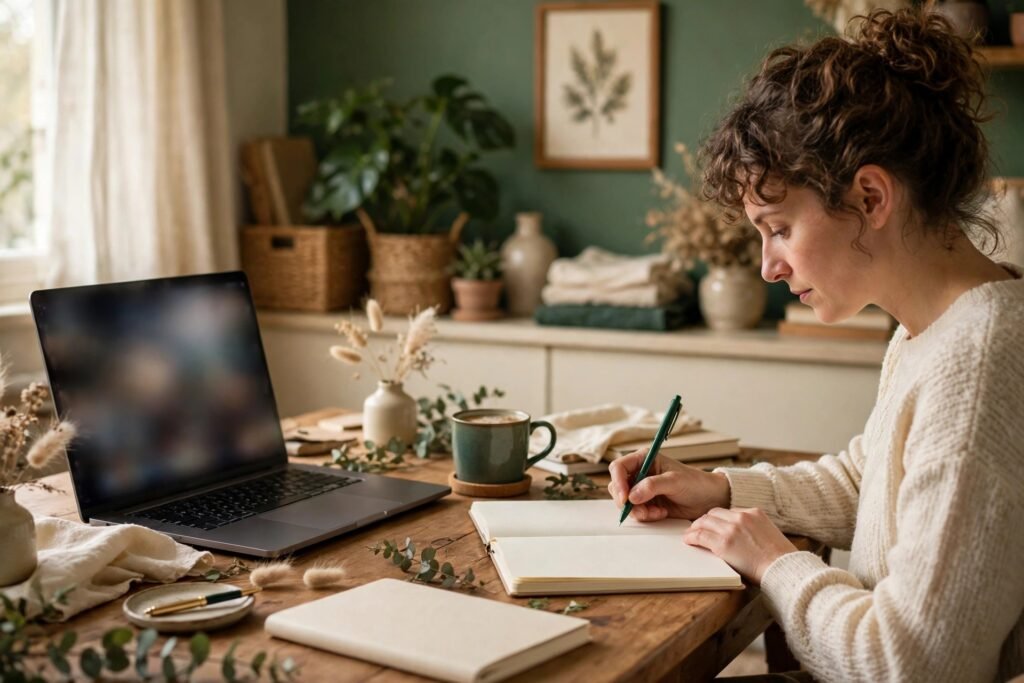 Photorealistic photo of a writer capturing notes in a workspace app