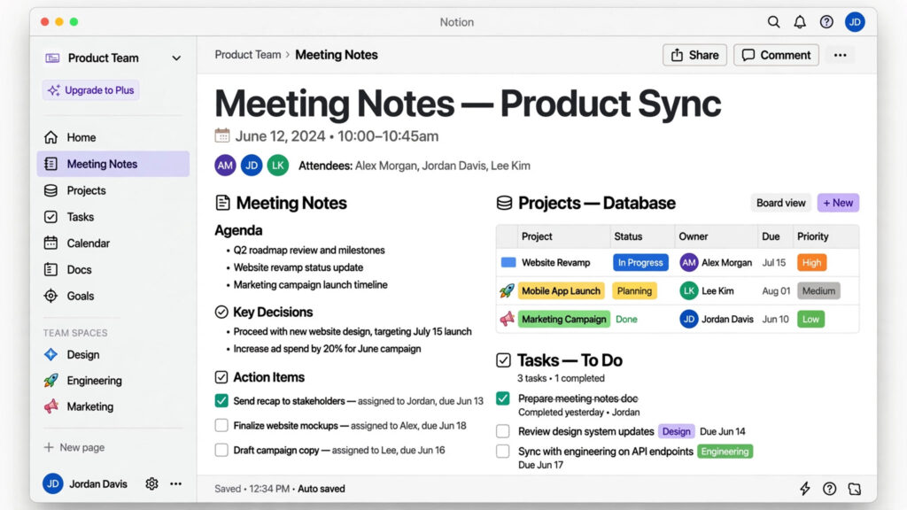 Best note-taking apps for teams — organising notes and projects in a Notion workspace