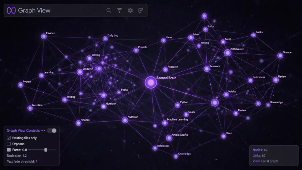 Best note-taking apps for knowledge management — Obsidian's graph view of linked notes