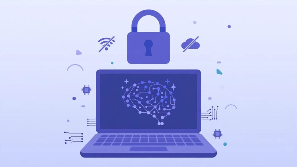 Laptop running AI offline with privacy lock