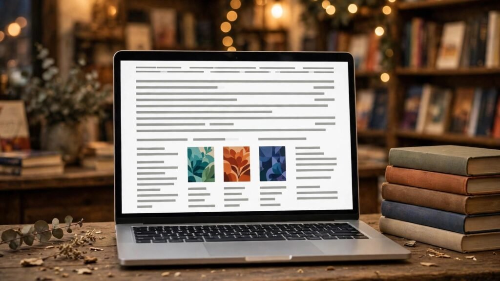 Online bookshop homepage with staff picks on laptop