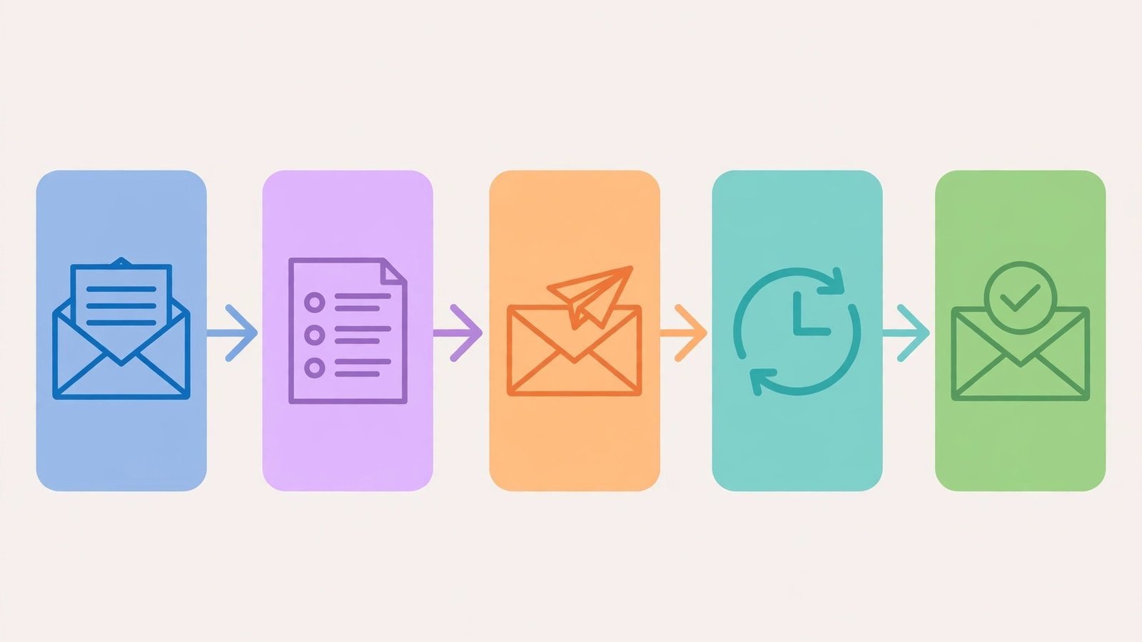 Flat vector illustration of an email outreach sequence workflow
