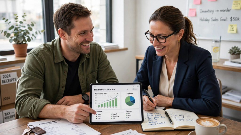 Business owner reviewing reports with an accountant using the best accounting software for small business