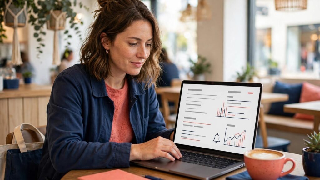 Small business owner checking brand mention alerts