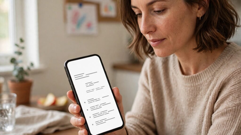 Parent checking a daycare daily update on a phone