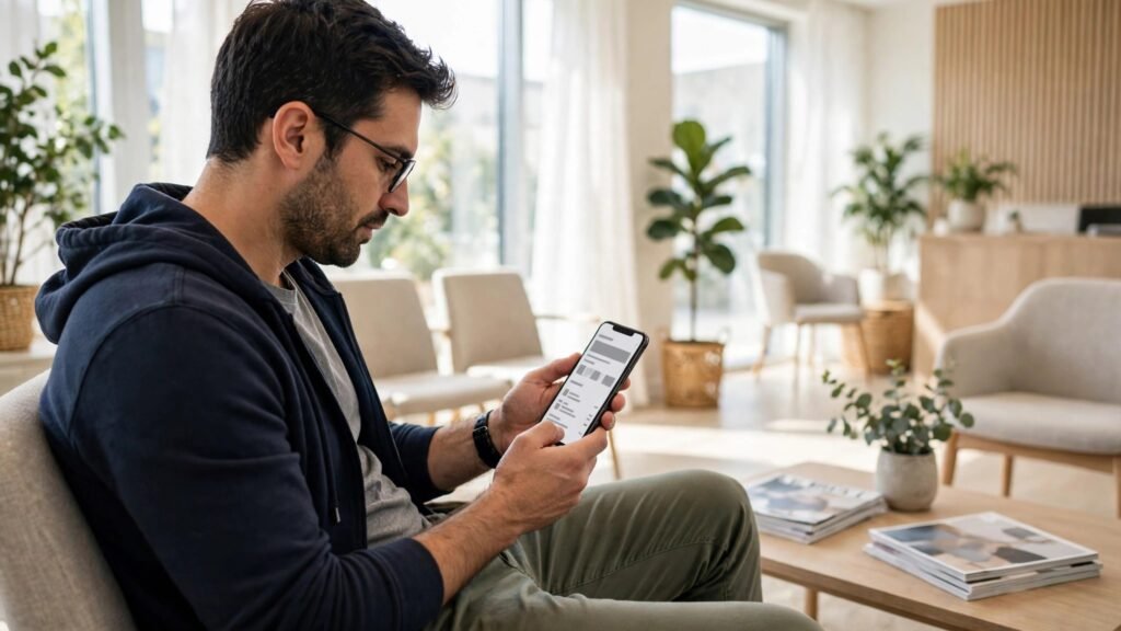 Patient booking a chiropractic appointment online on a phone