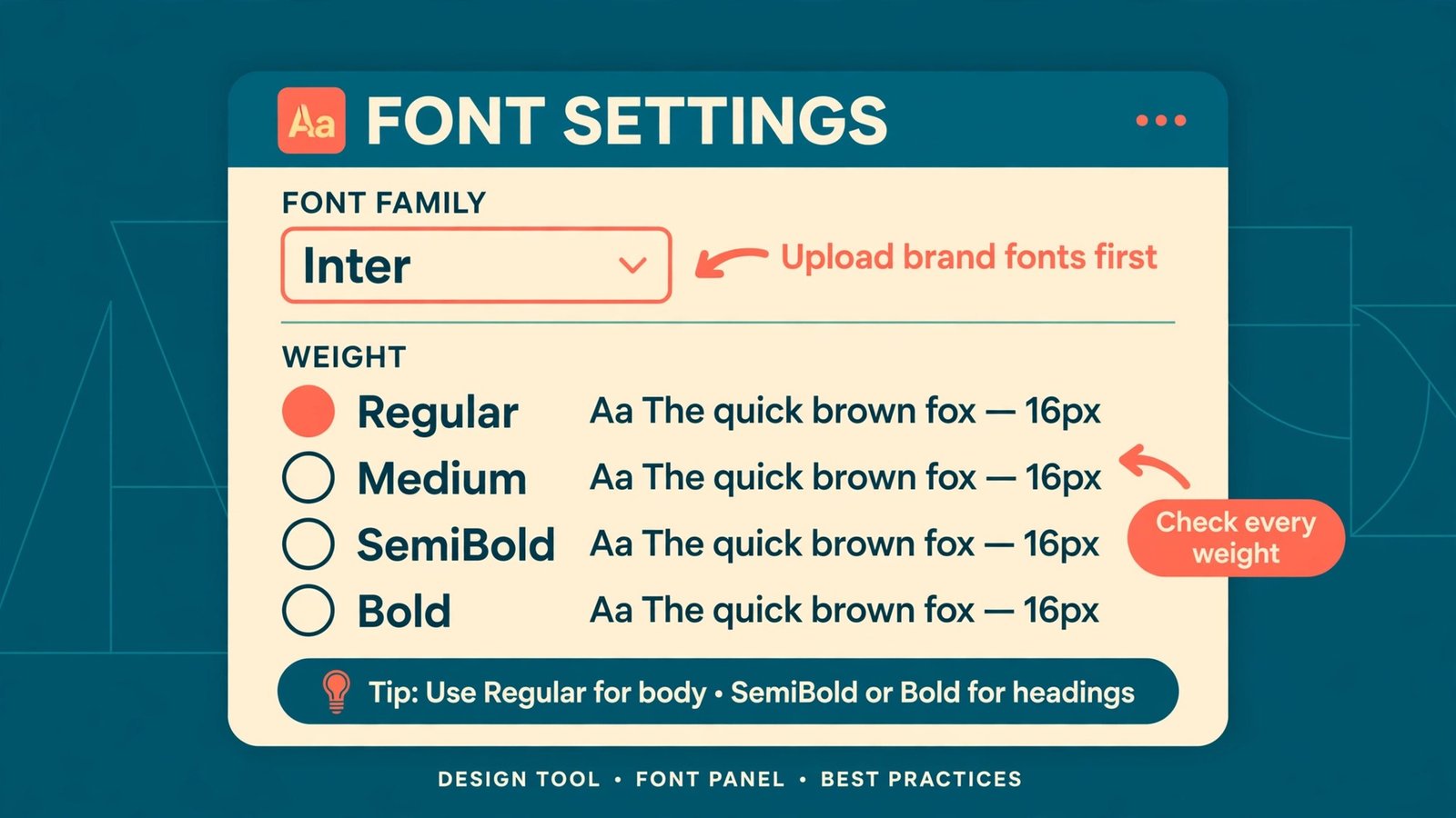 Annotated example of Penpot font settings with weights labelled