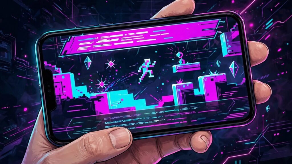 Phone screen showing a short gaming clip with captions