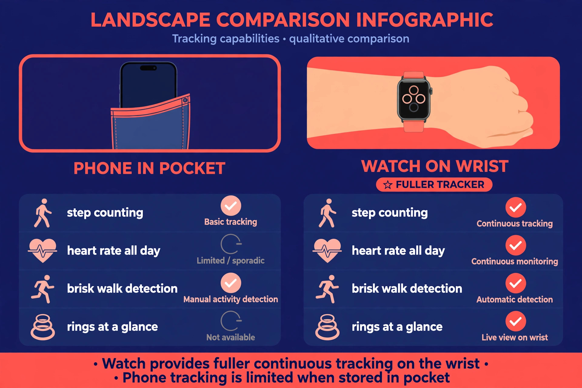 Phone versus Apple Watch fitness tracking comparison visual