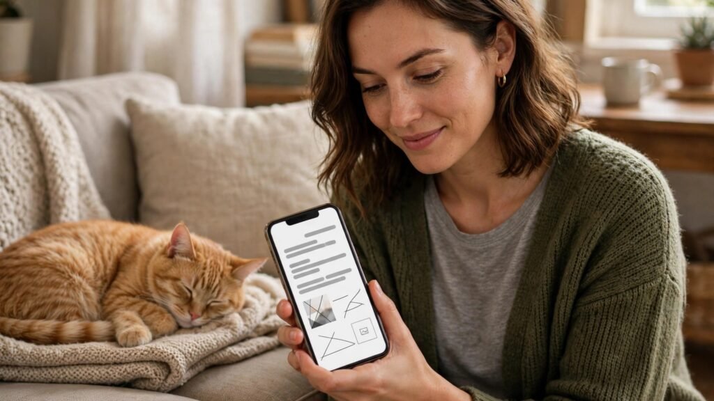 Pet owner receiving a photo update after a pet visit