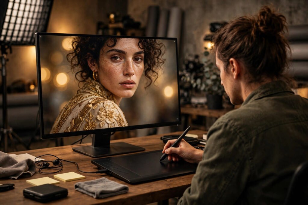 Designer retouching a photographic campaign image