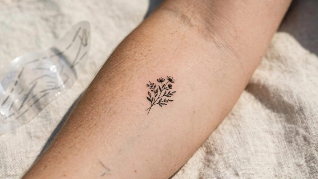 Temporary tattoo placement test on a forearm