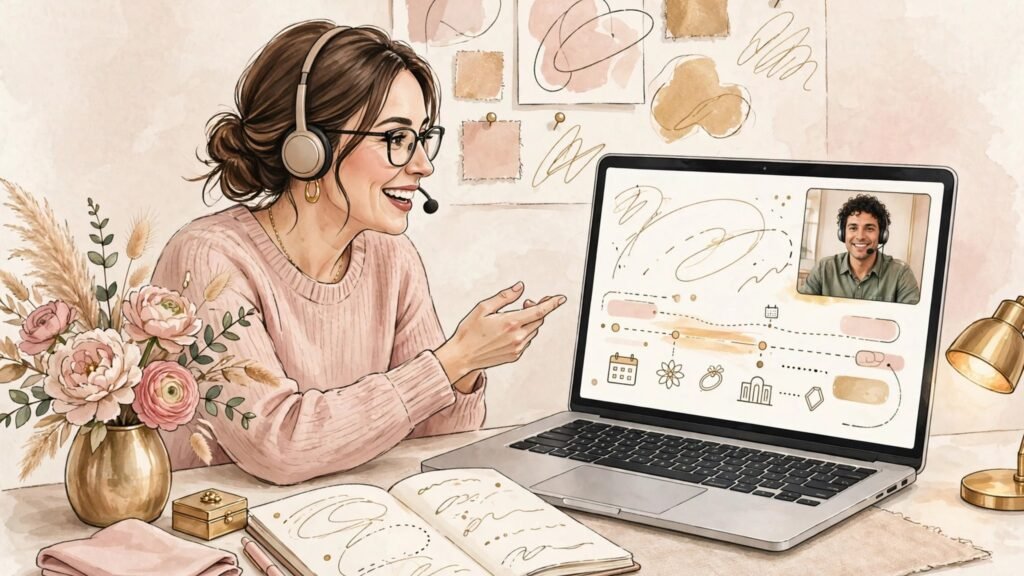Wedding planner on a video call with a vendor