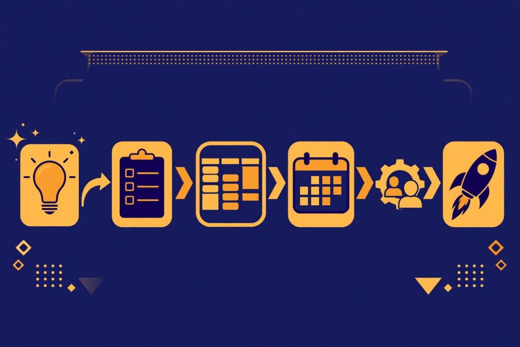 Flat vector illustration of a project planning workflow
