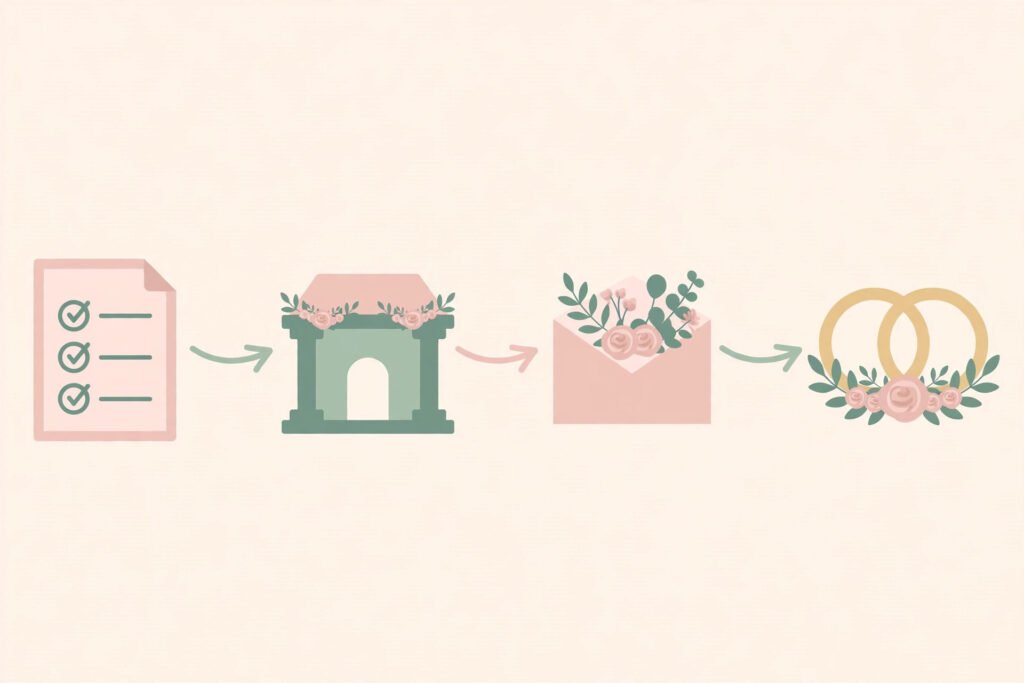 Flat vector illustration of a wedding planning workflow