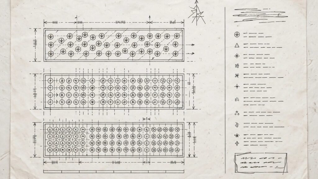 Designer planting plan with plant names and spacing