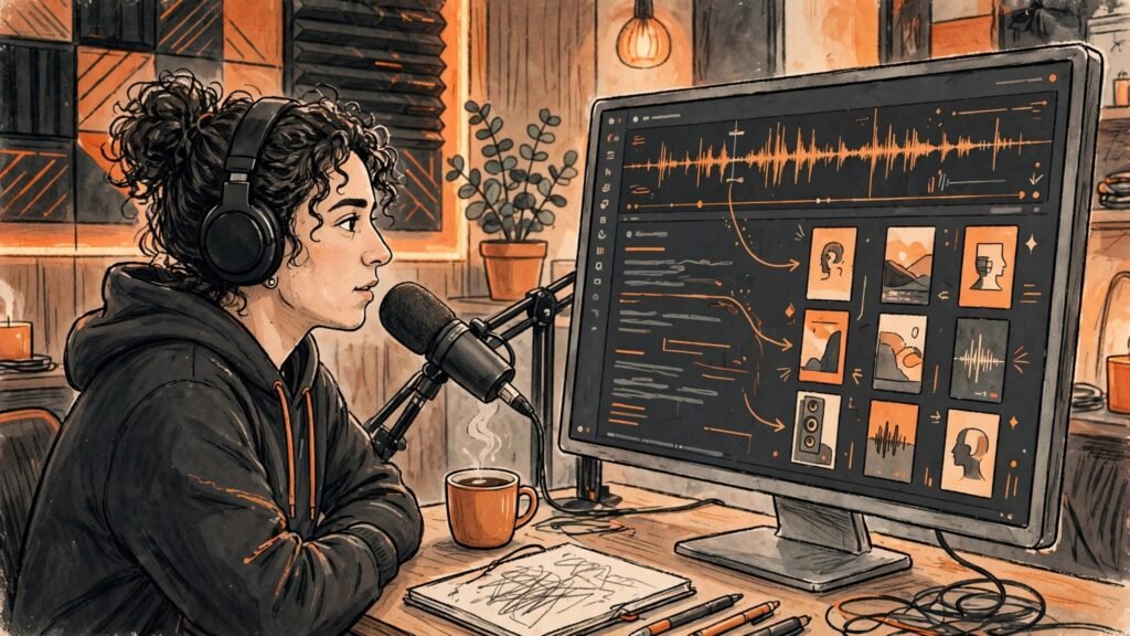 Podcaster turning a long recording into short video clips