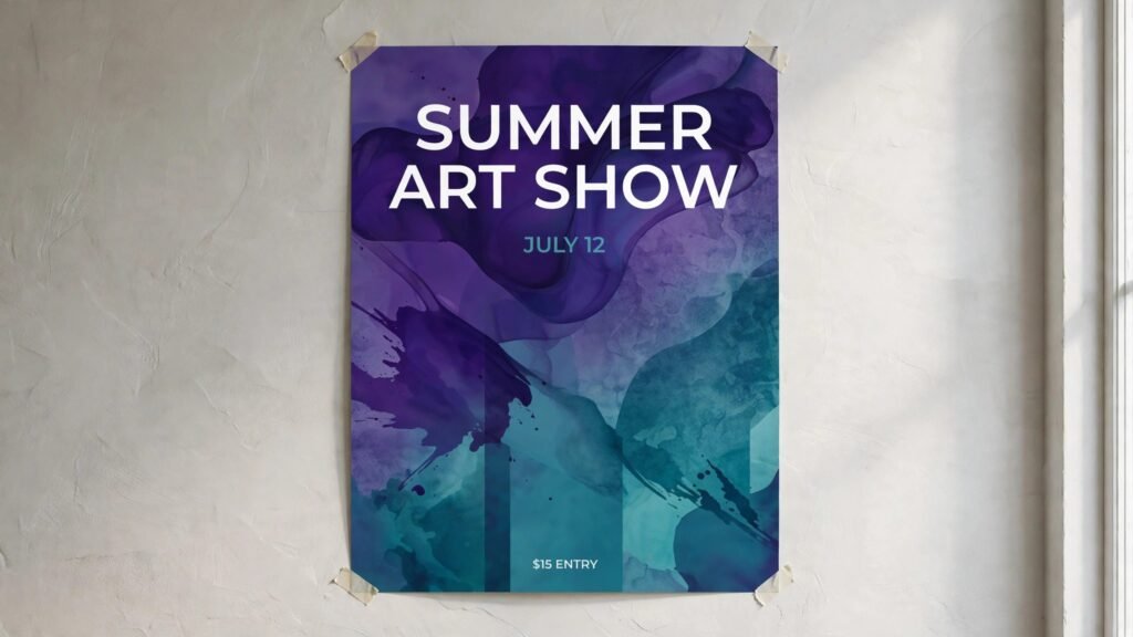 Poster mockup with readable headline date and price