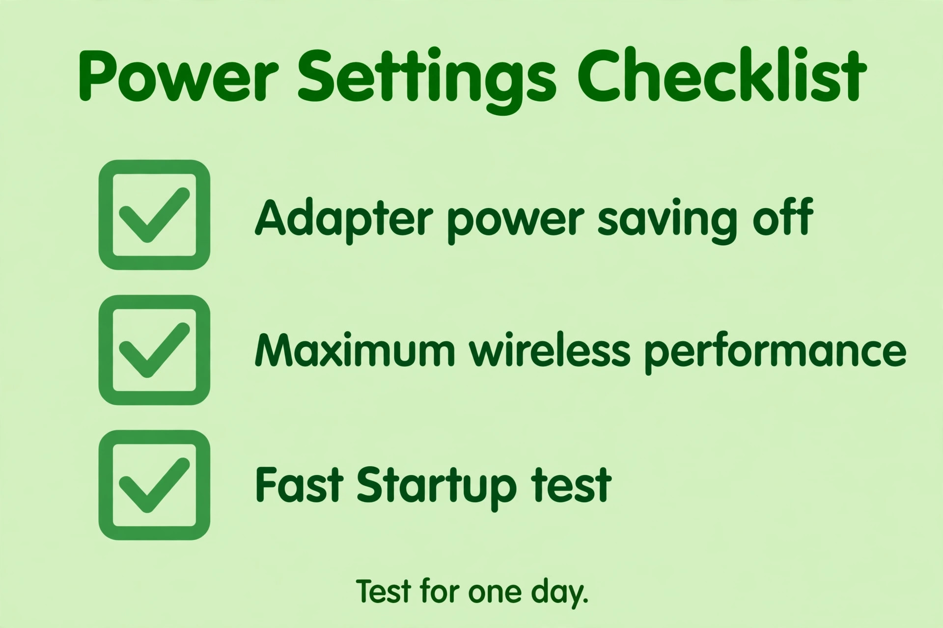 Wi-Fi power settings checklist graphic