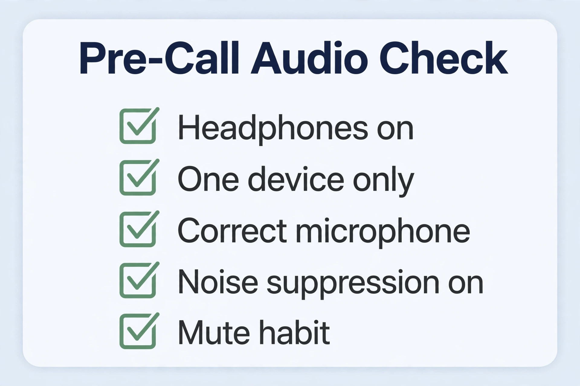 Pre call audio checklist for Zoom meetings