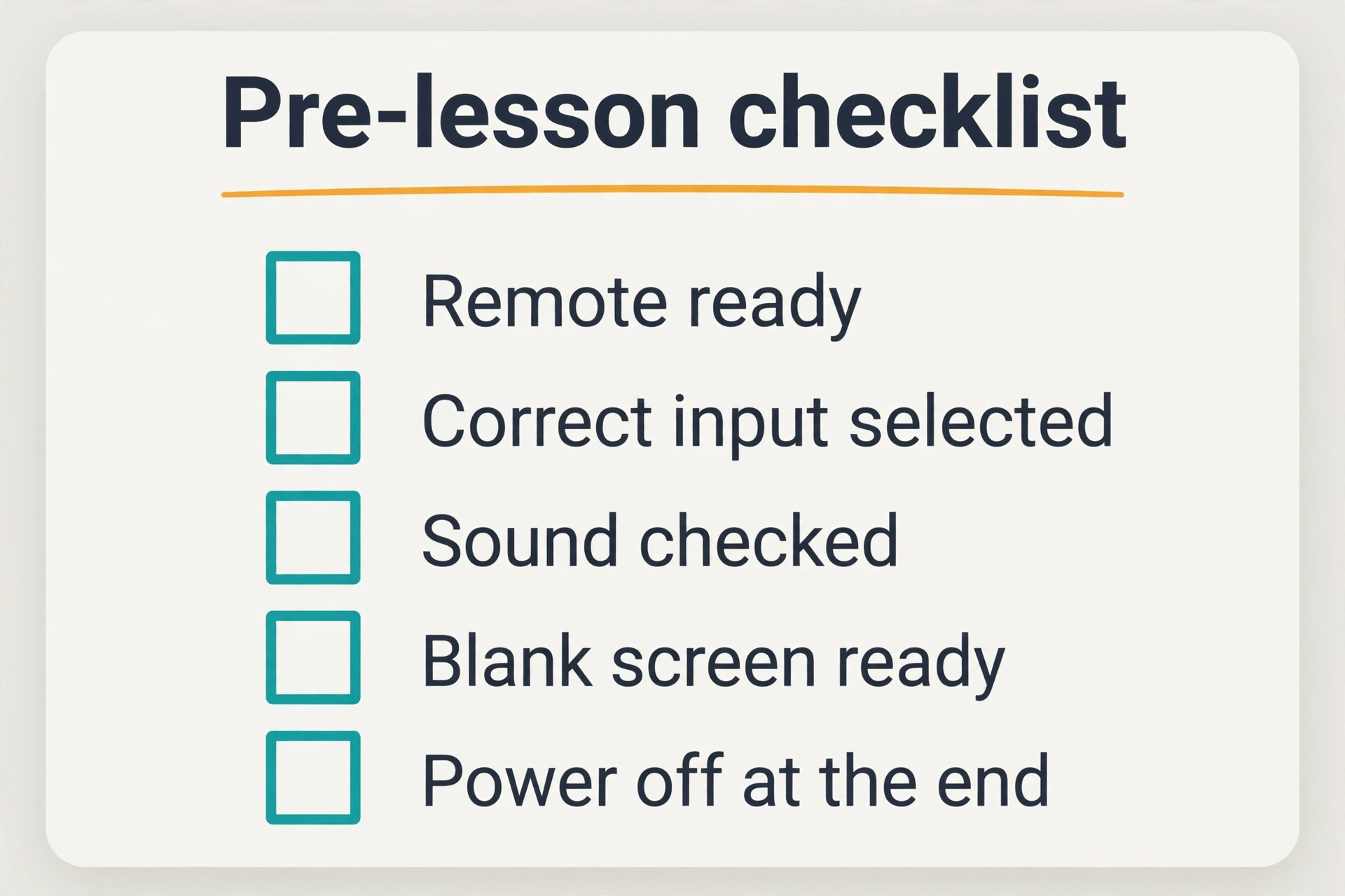 Checklist for classroom projector pre lesson routine