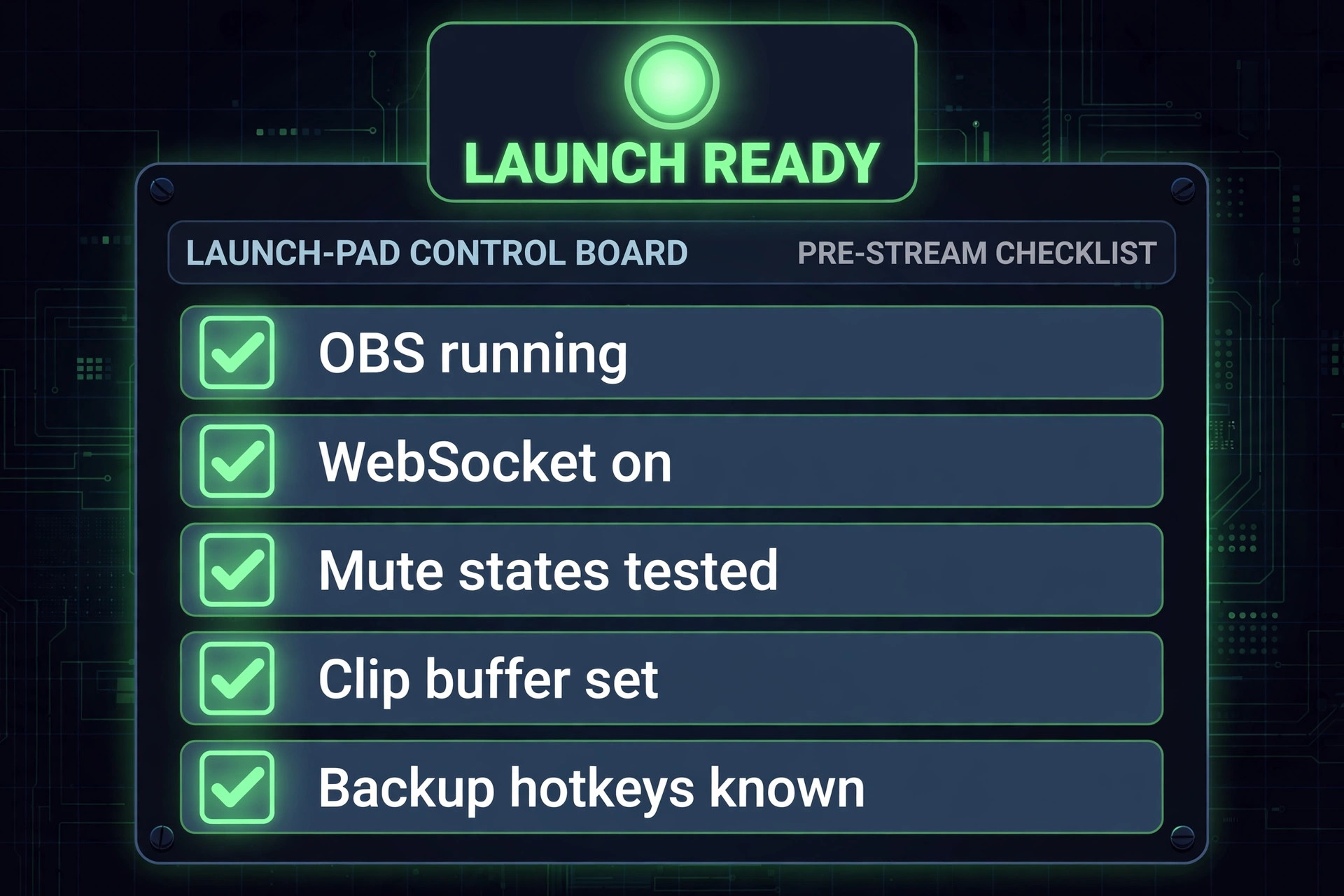 Pre stream checklist for Stream Deck streaming setup