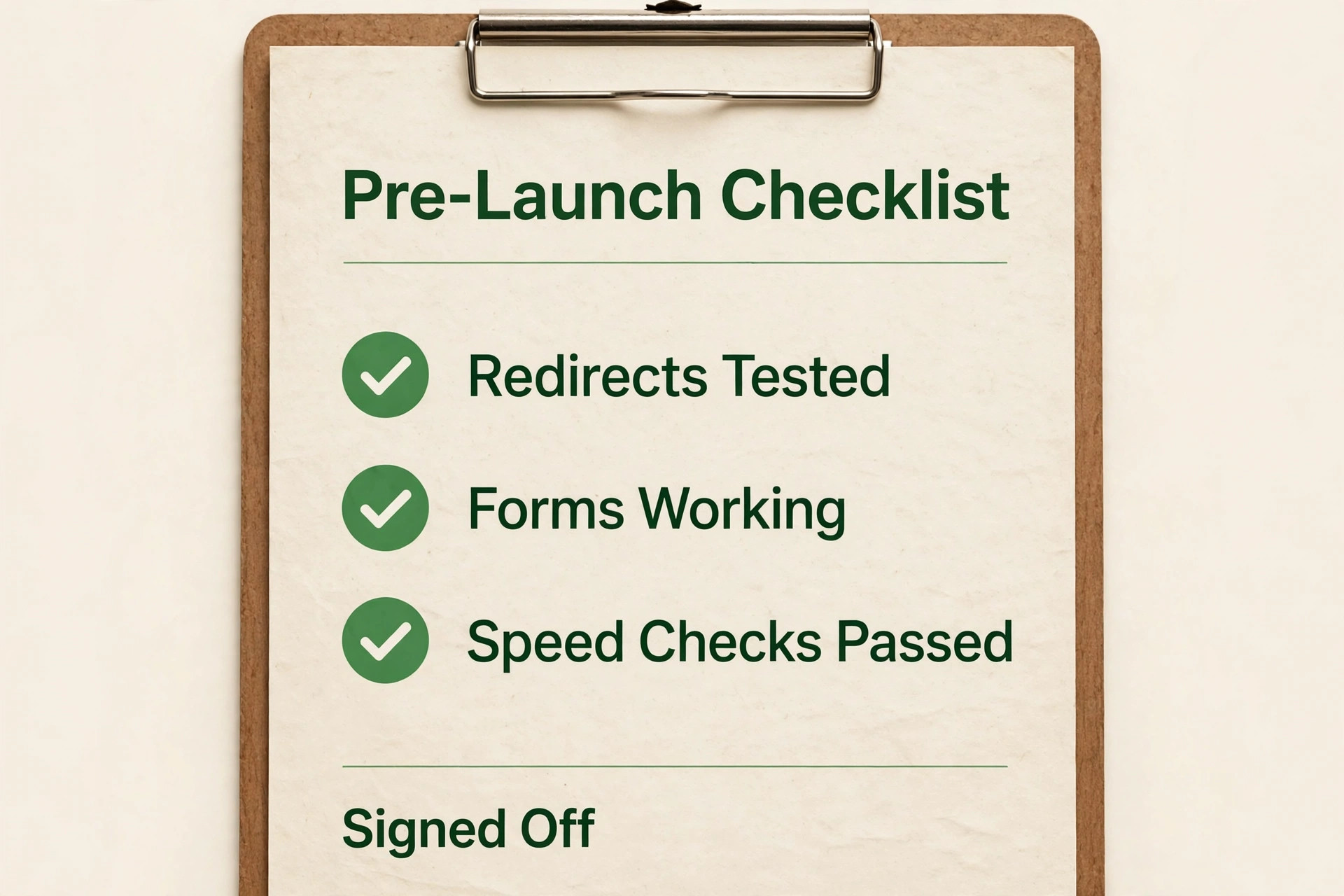 Signed off pre-launch checklist for migration