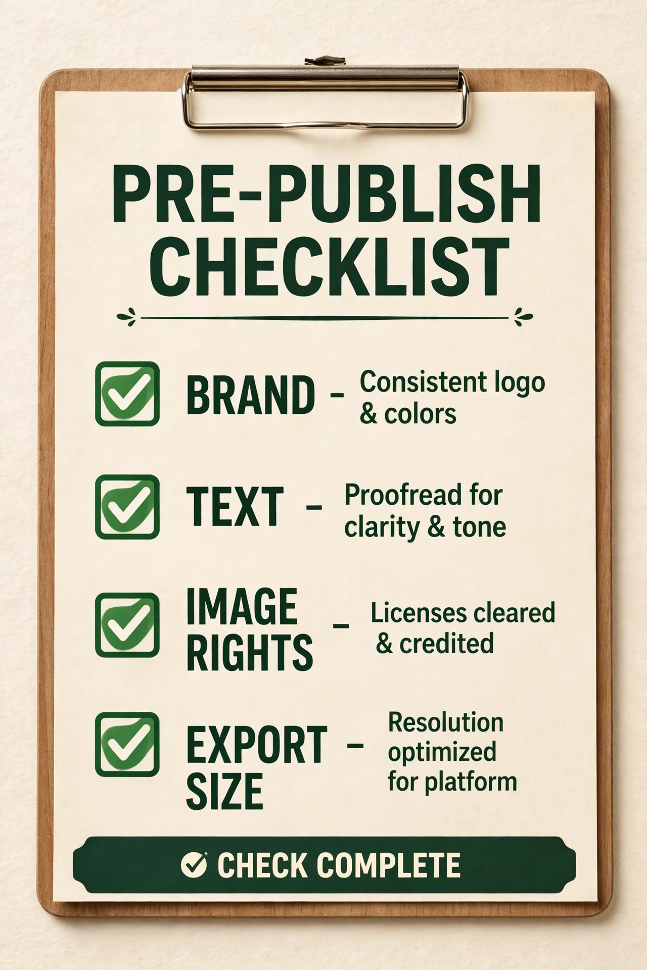 Pre-publish checklist visual for migrated templates
