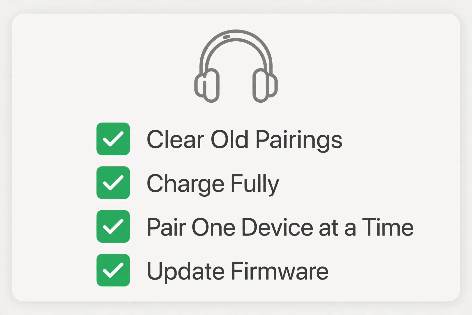 Checklist visual for preventing Bluetooth headphone pairing failures