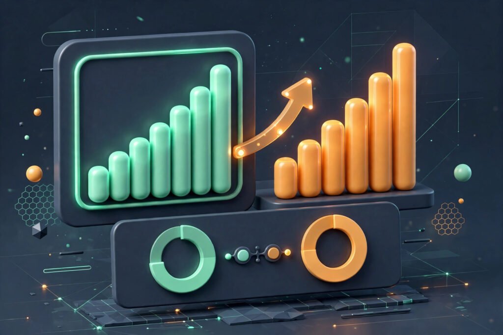 3D render of a price testing dashboard comparing two price variants