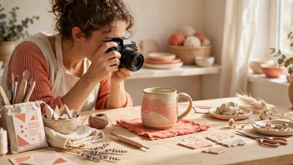 Maker photographing handmade product for Etsy listing