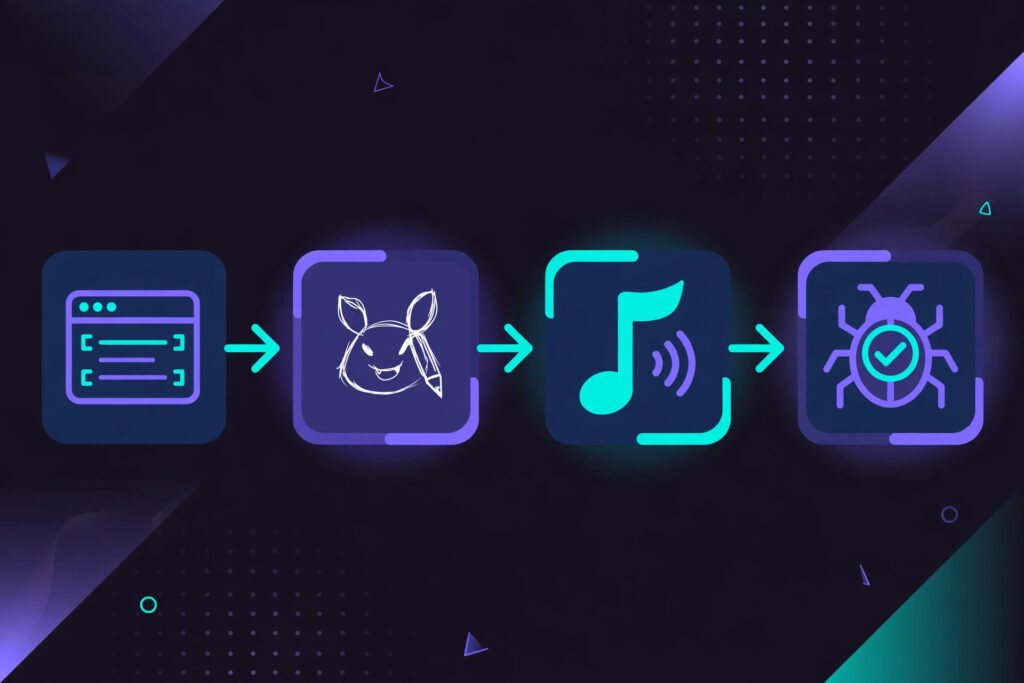 Flat vector illustration of a game production workflow