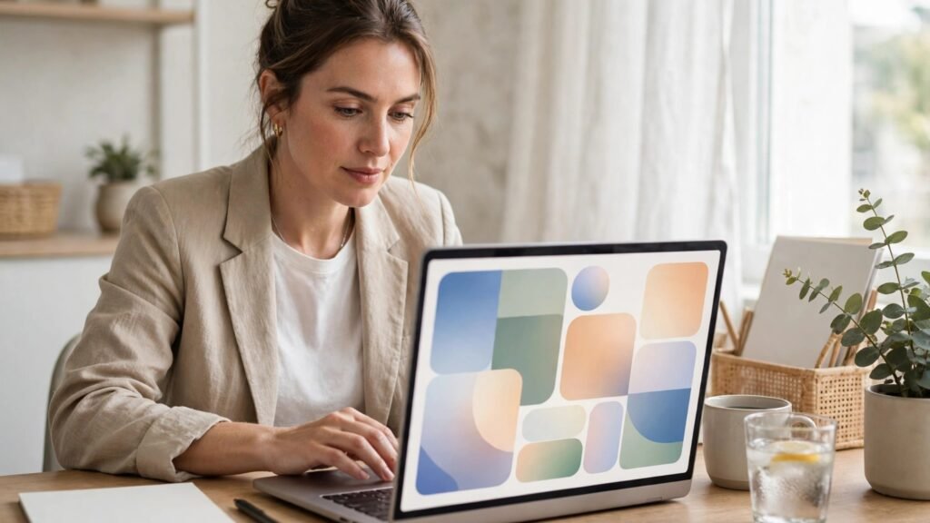 Professional working with an AI assistant on a laptop in a home office