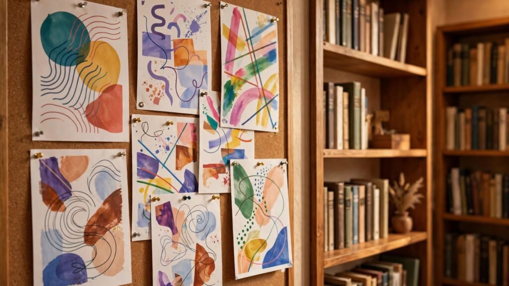 Colourful library program flyers pinned on a noticeboard