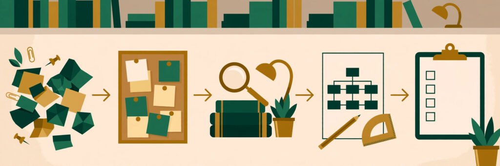 Flat vector illustration of a grant proposal drafting workflow