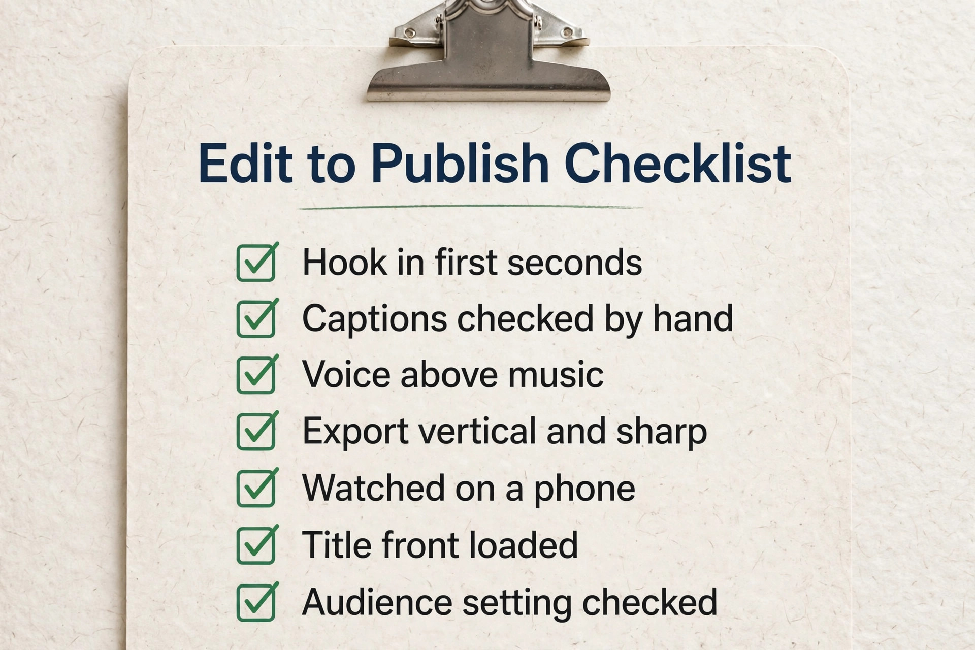 Edit to publish checklist visual for YouTube Shorts