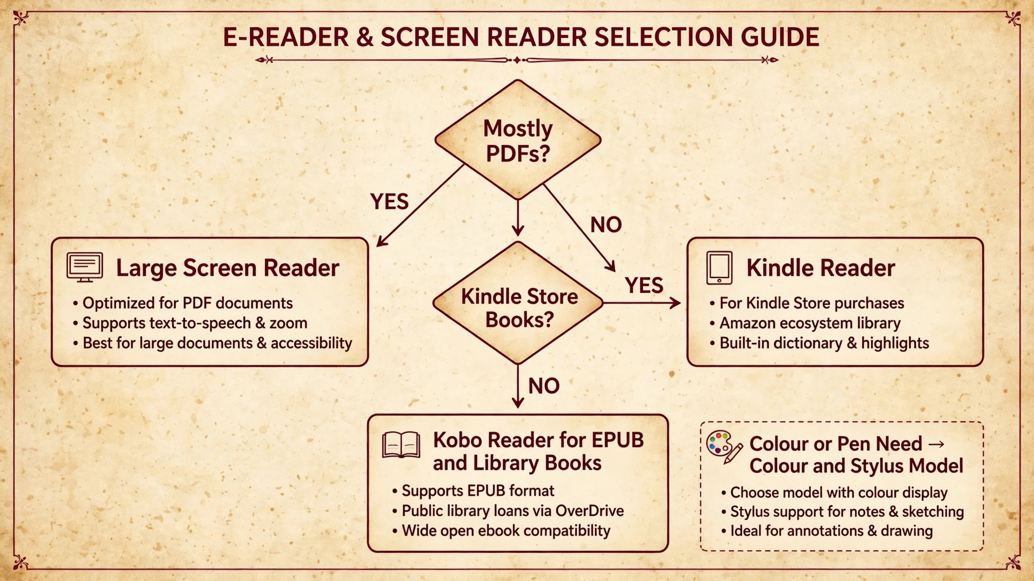 Decision flowchart for choosing an academic e-reader