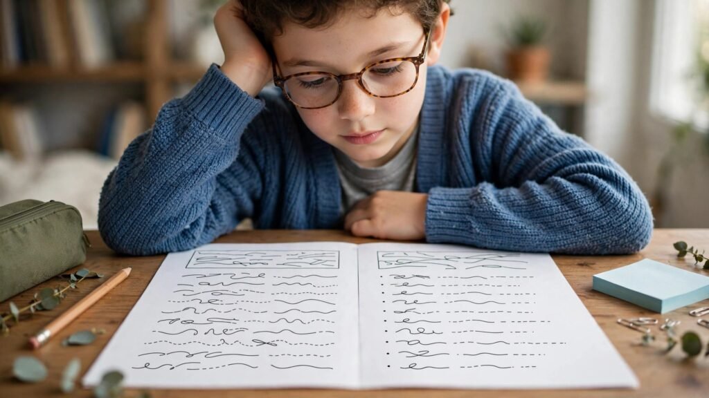 Child reading a leveled passage with vocabulary notes