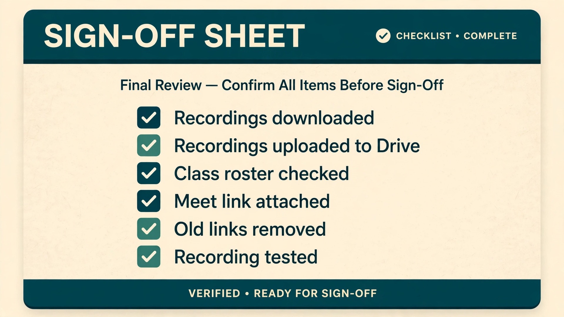 Recording and roster checklist for a classroom migration