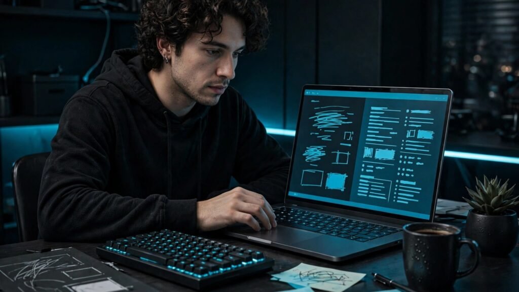Refining a rough AI prompt on a laptop