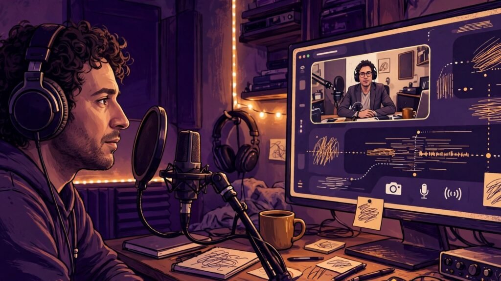 Voice actor in a remote directed studio session