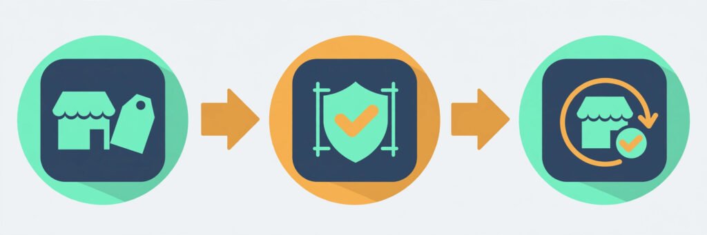 Flat vector illustration of an ecommerce repricing workflow with guardrails